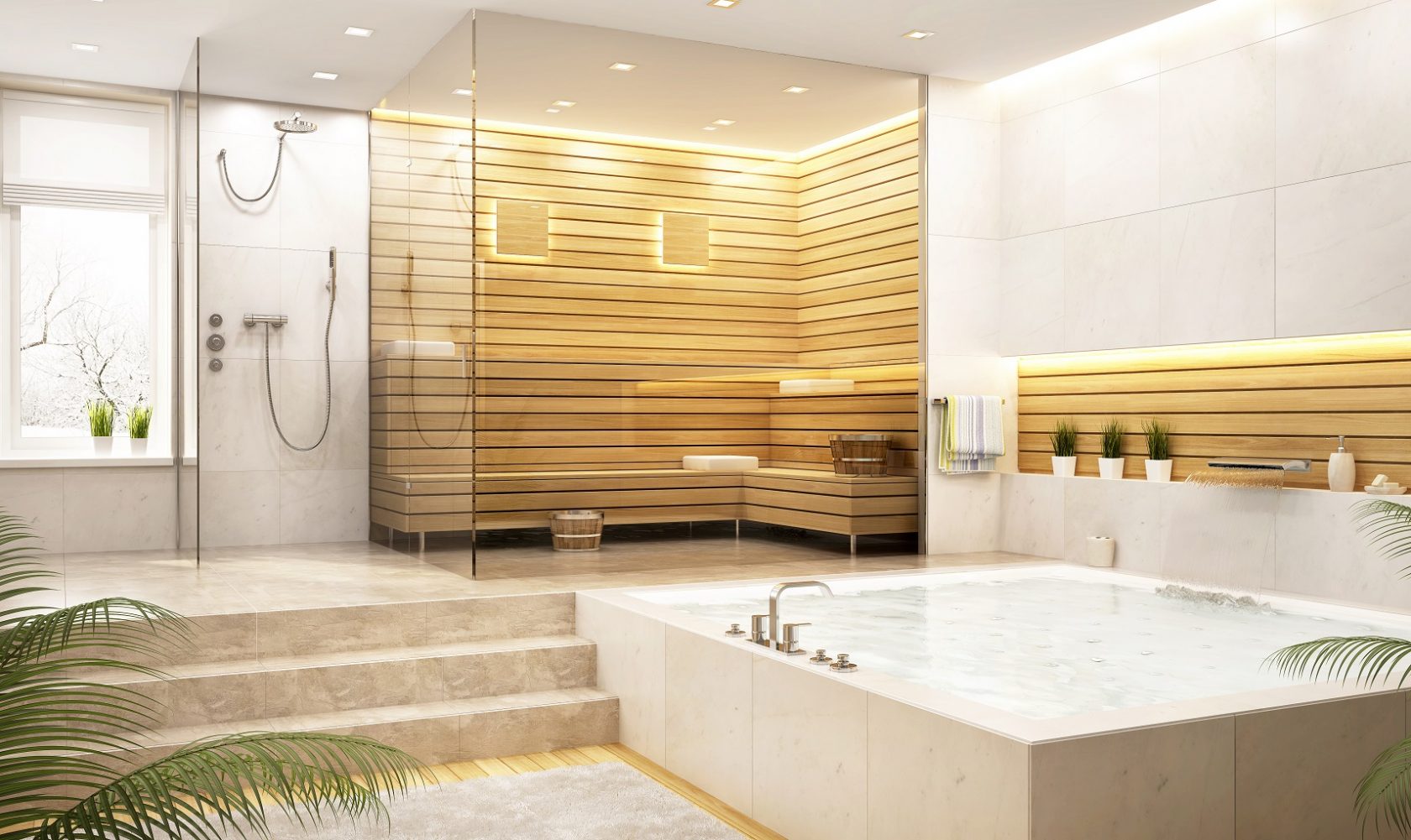 wooden steam shower wellness feature