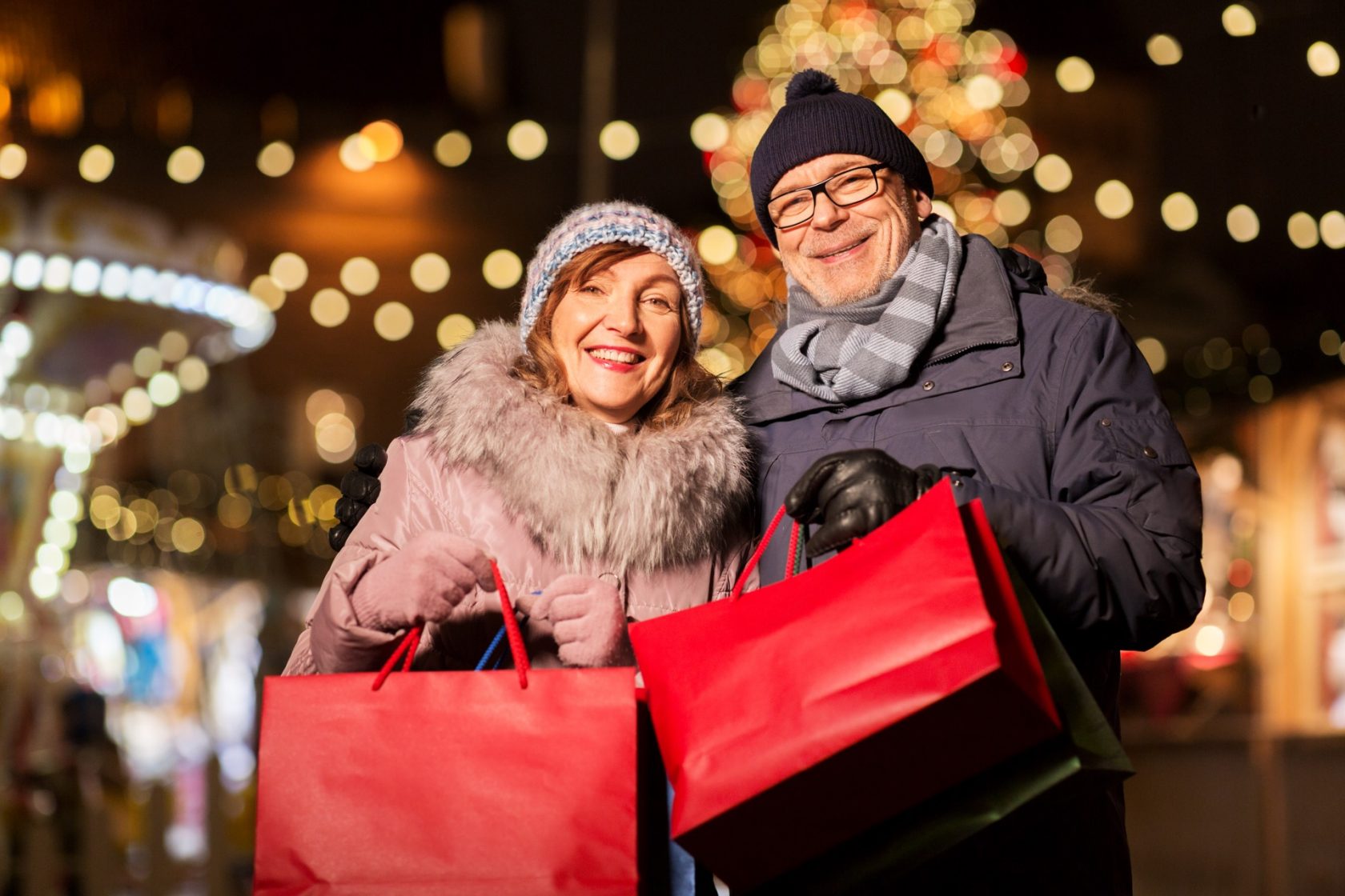 elderly couple finishing Christmas shopping