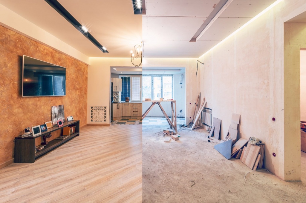Studio before and after virtual renovation