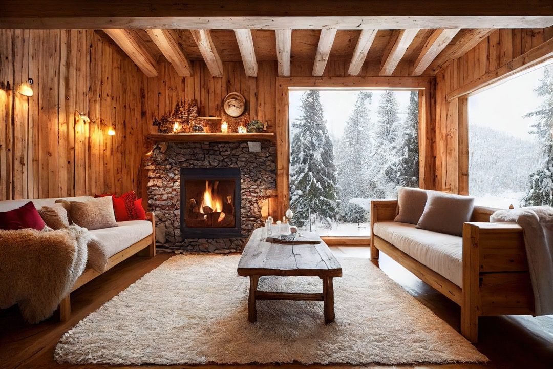 Cozy living room with fireplace in the winter
