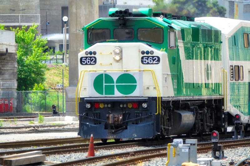 The GO train arriving in Burlington